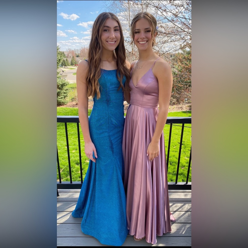 Peacock blue prom dress